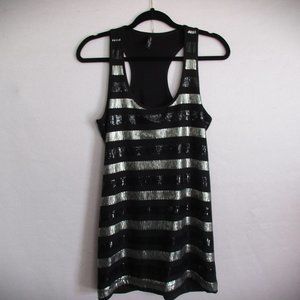 Size M GUESS by MARCIANO Los Angeles Silver & Black Sequins Tank Top